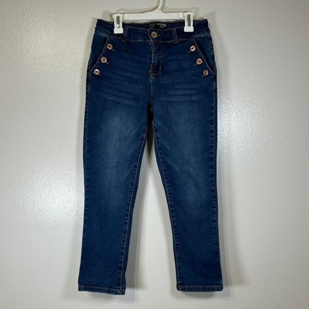 Sandpiper Women's Mid Rise Sailor Denim Capris‎ Y2K 4 Petite